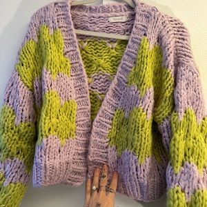 Multicolored knitted puffy cardigan